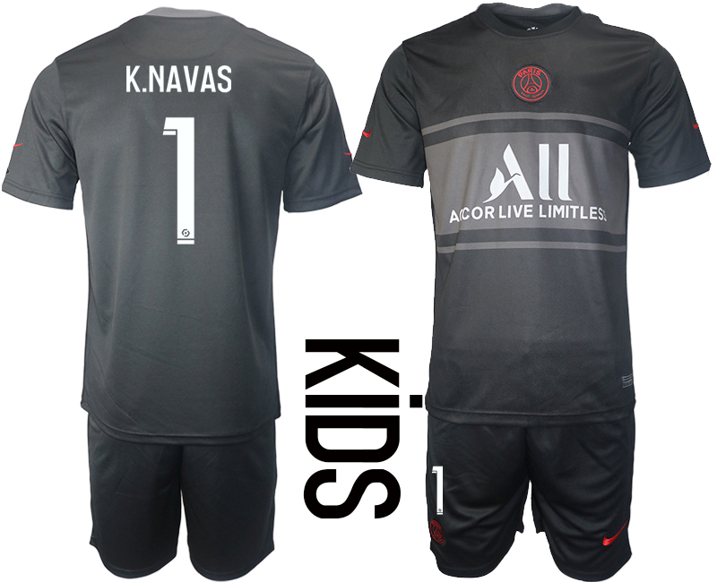 Youth 2021-2022 Club Paris St German Second away black #1 Soccer Jersey->youth soccer jersey->Youth Jersey